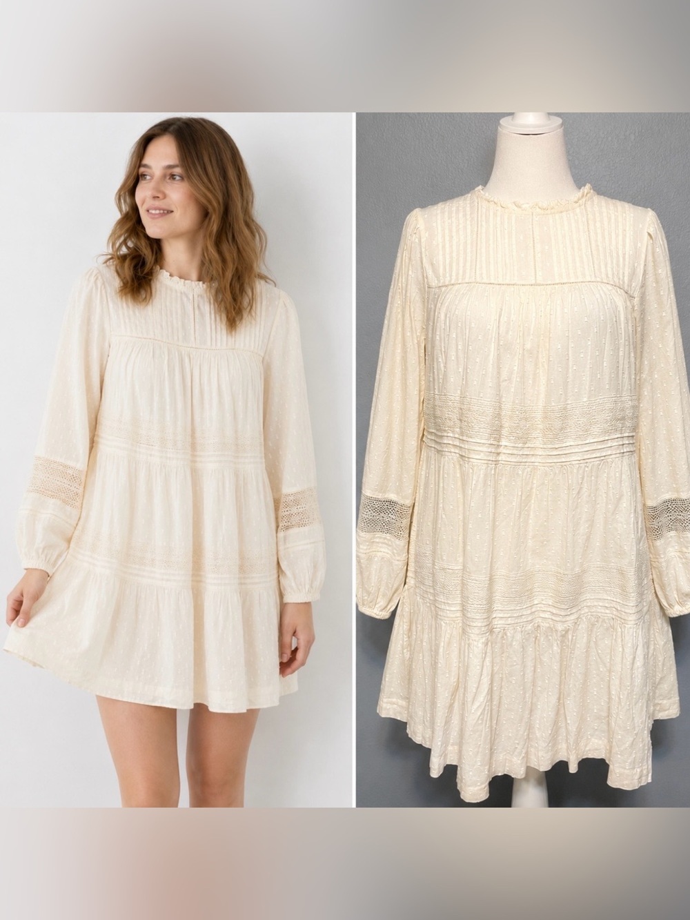Old Navy Ivory Tiered Mini Dress Cottagecore Boho Prairie Babydoll Beach Medium